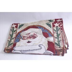 Santa Claus Reading a Letter, Embroidered Placemats, Set of Six, Christmas,